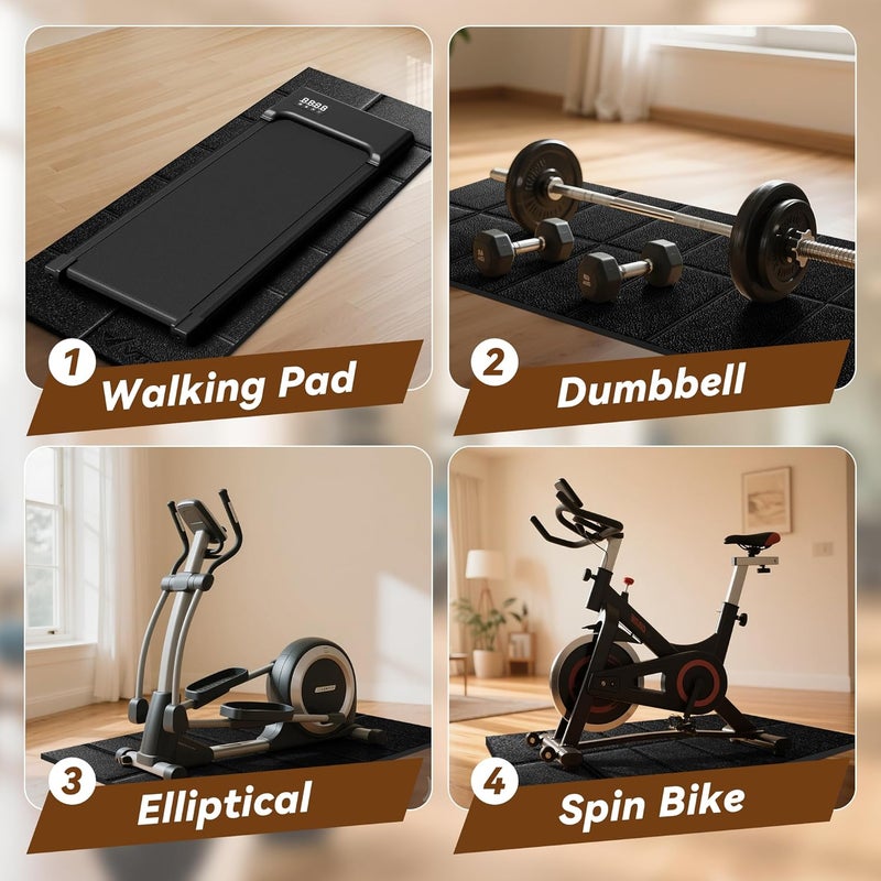 VTORY Walking Pad Mat for Carpet and Hardwood Floors, 1/4" Thick Foldable Treadmill Mat for Floor Protection, Non-Slip High Density for Bike, Elliptical, Home Gym Use - Image 3